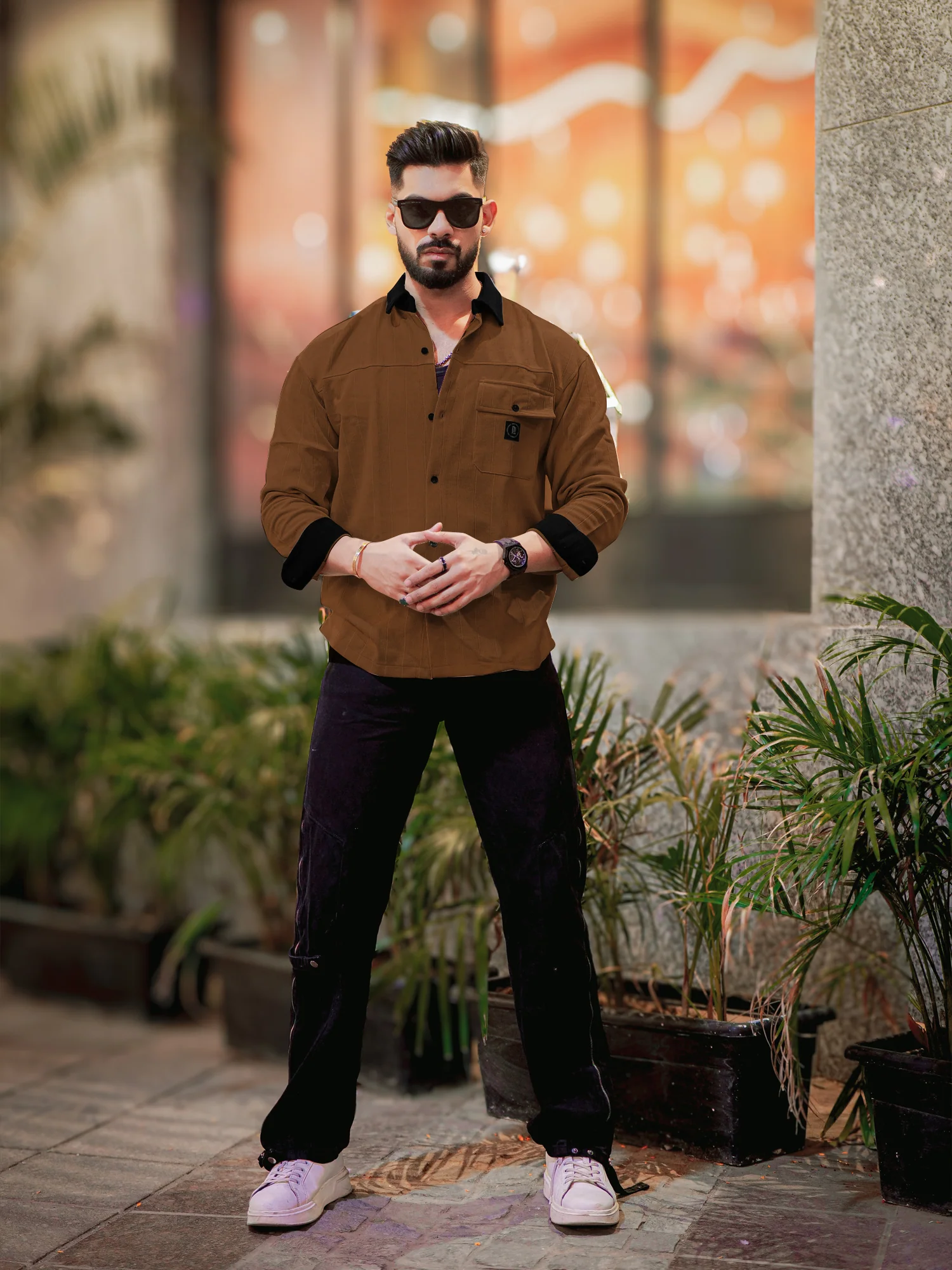 Brooklyn Knit Beige Full Sleeve Shirt