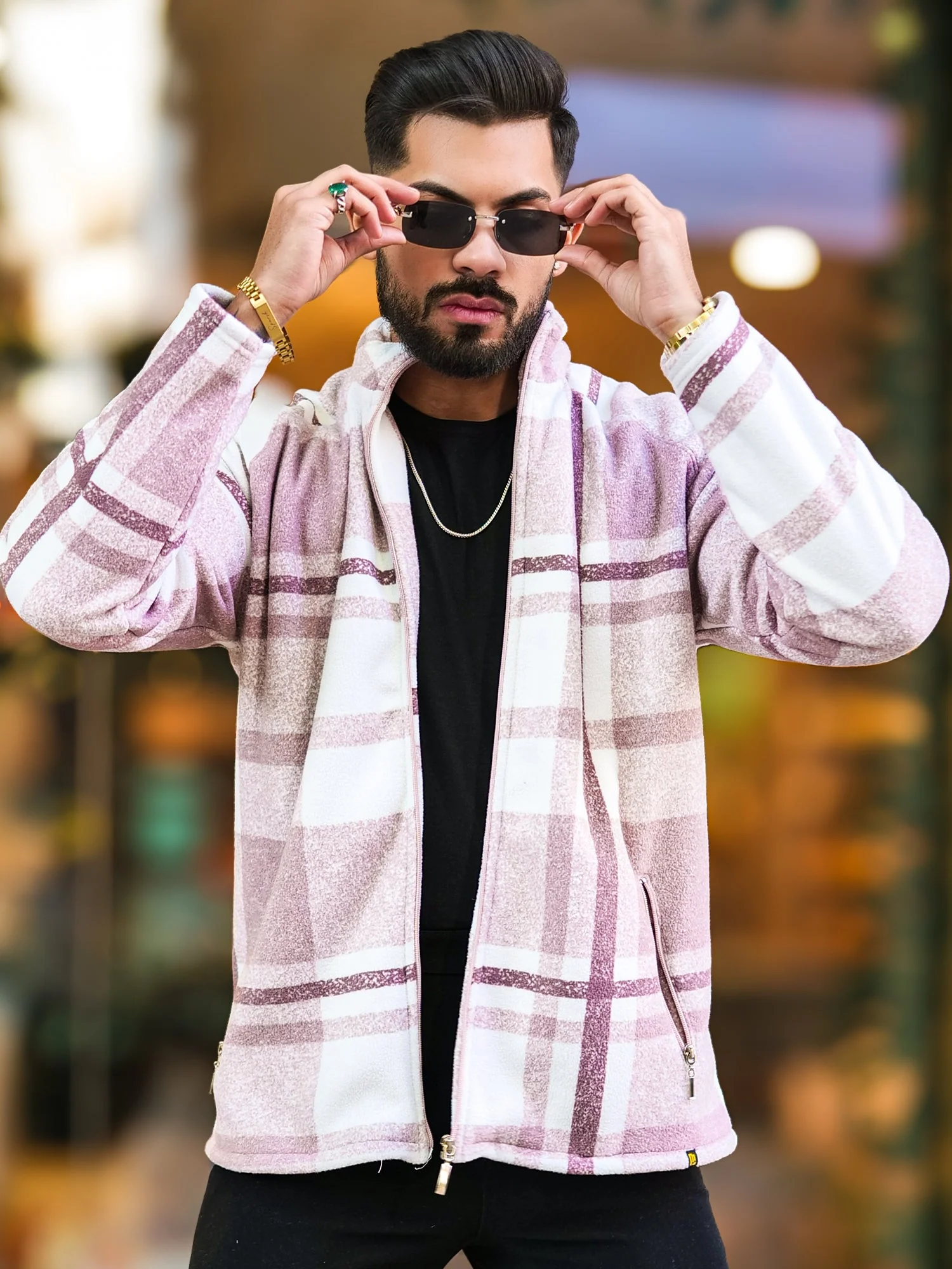 Checkered Sandal Zipper Full Sleeve Shacket