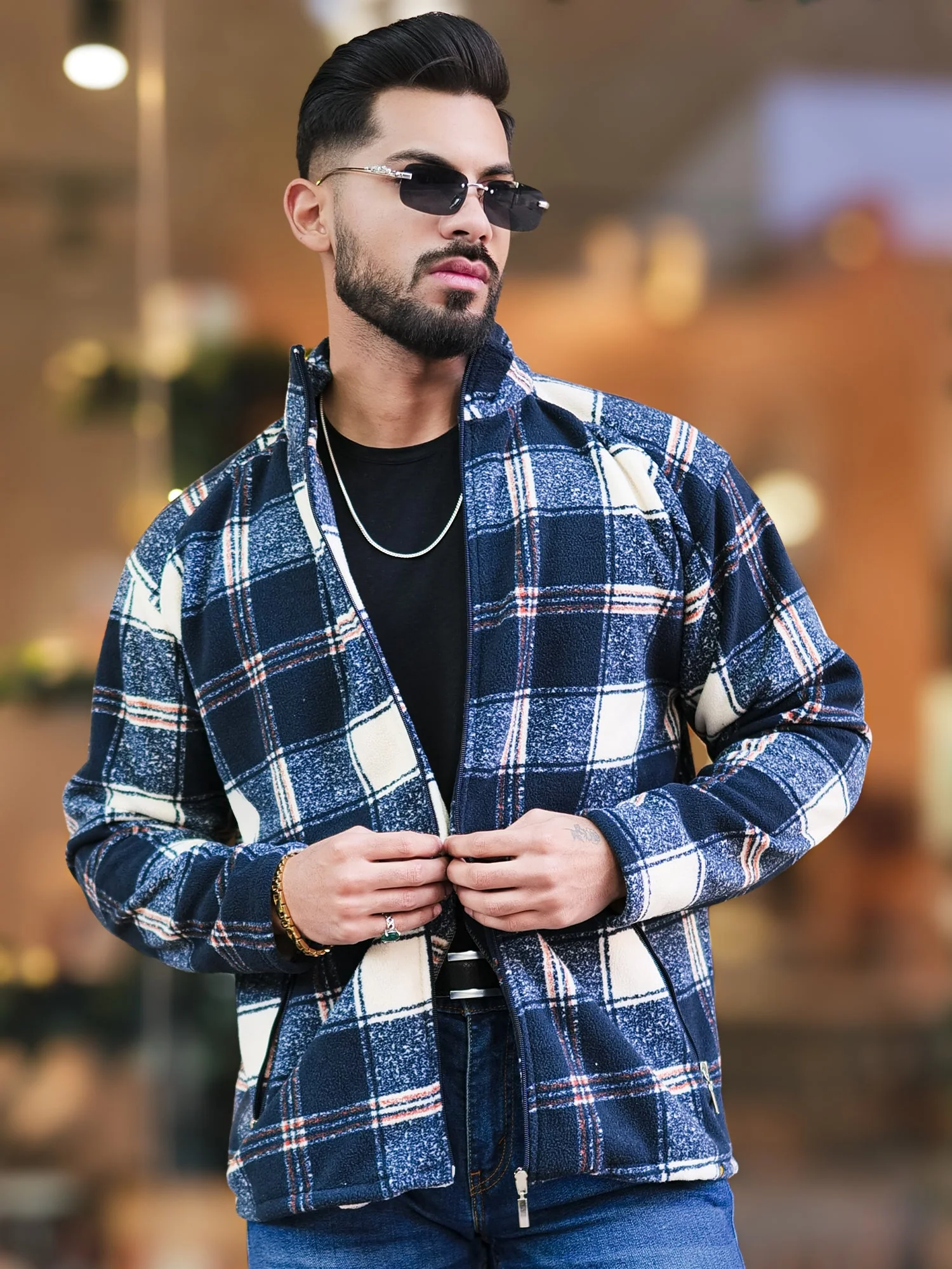 Checkered Sandal Zipper Full Sleeve Shacket
