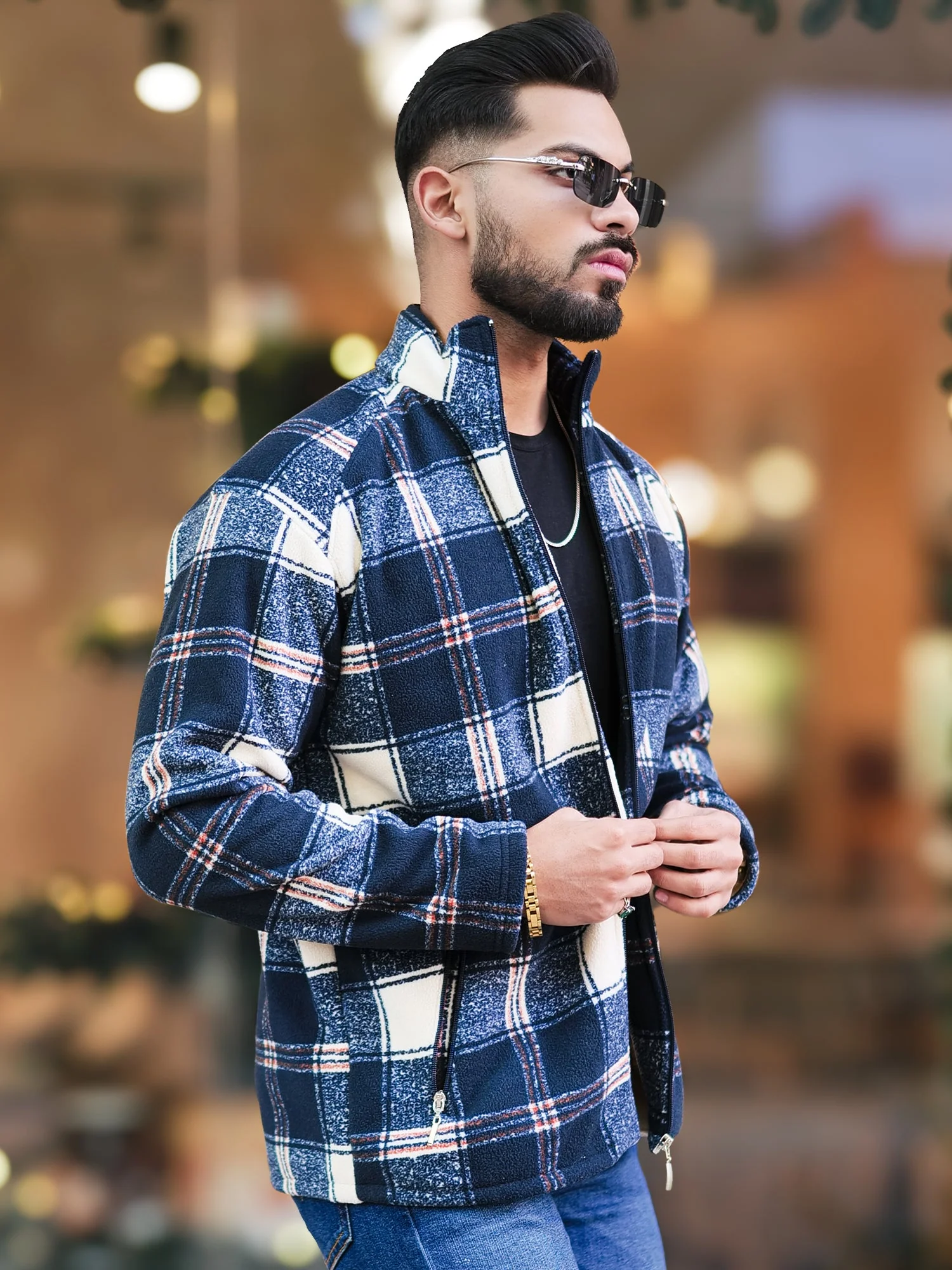 Checkered Sandal Zipper Full Sleeve Shacket
