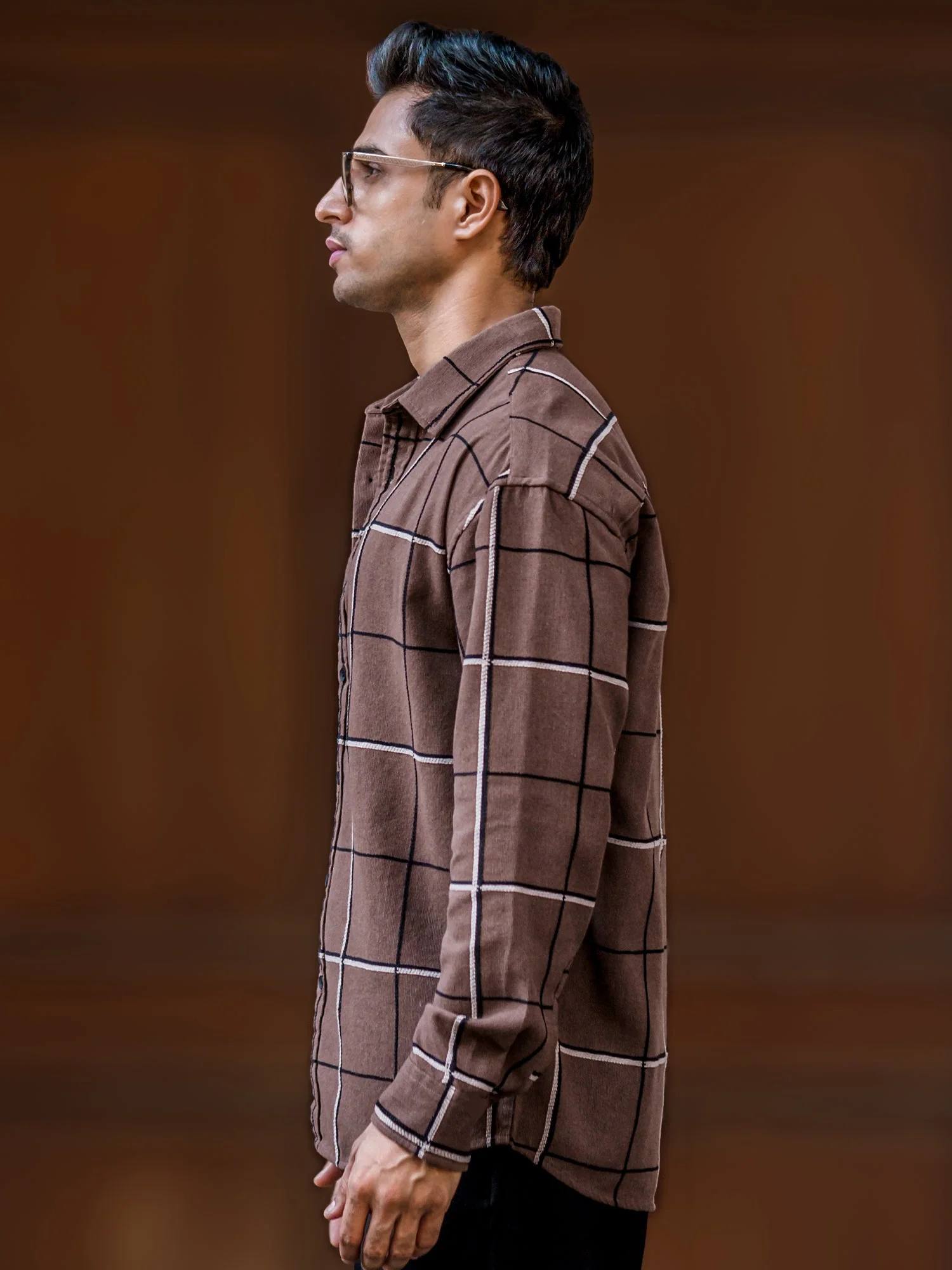 Embroidery Checks Brown Full Sleeve Shirt