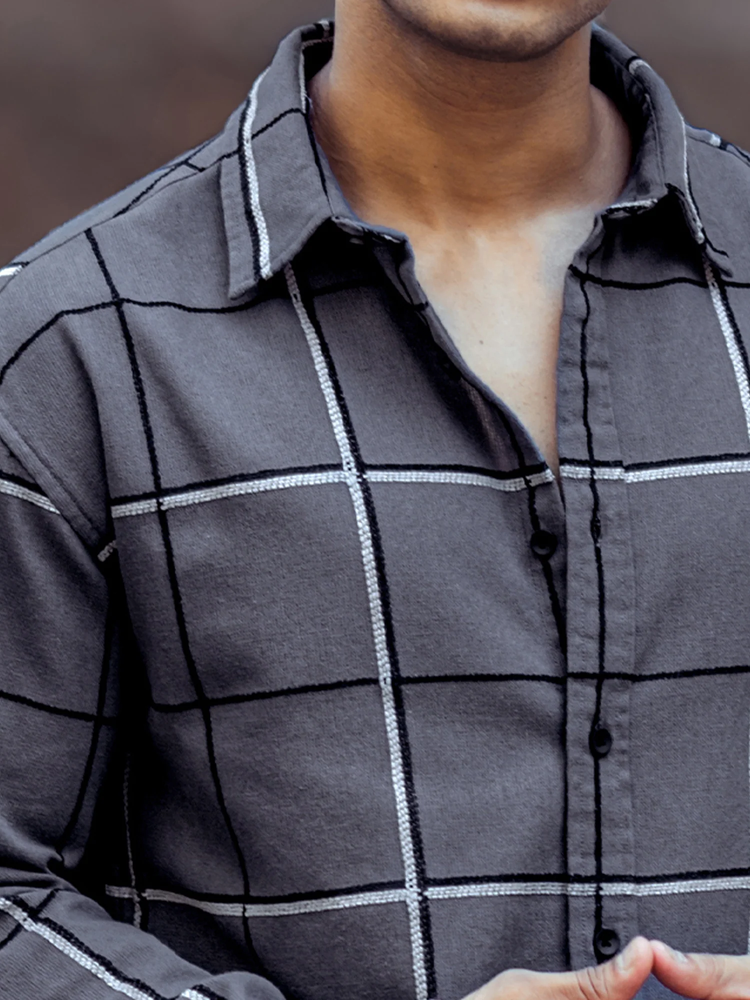 Embroidery Checks Brown Full Sleeve Shirt