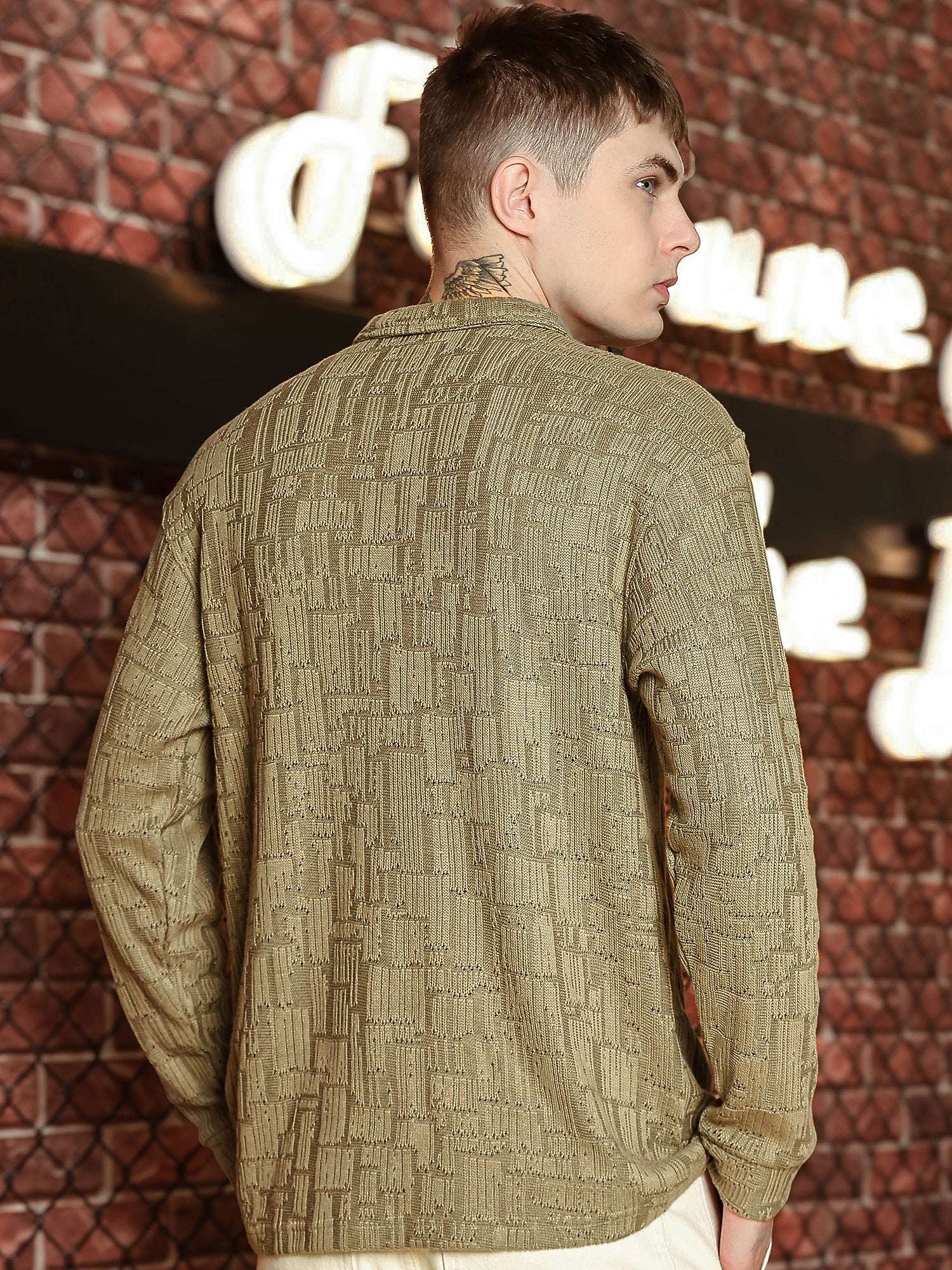 Hyper Mesh Dusty Green Full Sleeve Polo T Shirt